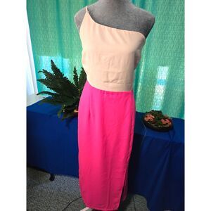 Pink & Magenta Color Block One‑Shoulder Midi Dress – Size XL